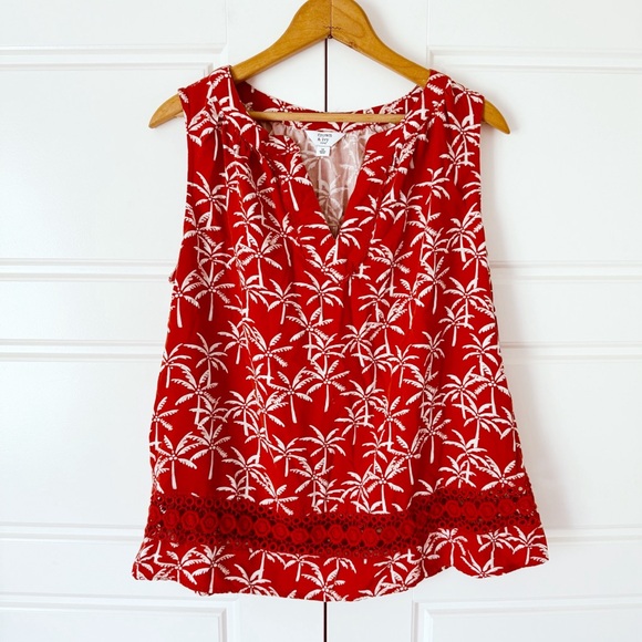 Crown Ivy Tank Top Womens 1X Burnt Red Palm Tree Sleeveless Summer Crochet Trim - Picture 11 of 12